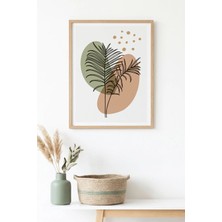 Huhuli Doğal Ahşap Çerçeveli Minimal Yaprak Desenli Tablo - Pastel Tonlar | HUHU1496