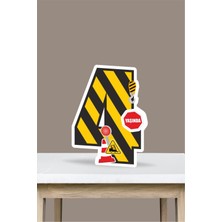 Neşeli Günlerim Iş Makinaları Temalı Ayaklı Rakam Pano - 4 Yaş (40 Cm)