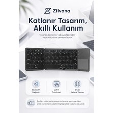 Zilvana Touchpad'li 3'e Katlanabilir Bluetooth Klavye - Çoklu Cihaz Destekli Ultra Ince Seyahat Klavyesi