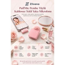 Zilvana Puffmic Pembe Tüylü Kablosuz Tekli Yaka Mikrofonu Type-C Lighting Uyumlu Canlı Yayın Mikrofonu