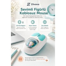 Zilvana Pikacu Detaylı Sevimli Bluetooth Kablosuz Mouse Şarjlı Sessiz Çift Mod (Kızlar ve Çocuklar Için)
