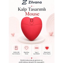 Zilvana Kalp Tasarımlı Kırmızı Şarjlı Mouse Bluetooth ve Kablosuz Çift Modlu Aşk Tasarımlı Fare