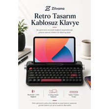 Zilvana Ravelia Retro Kablosuz Klavye Bluetooth + 2.4g Çoklu Cihaz Yuvalı Pembe Siyah