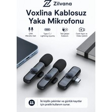 Zilvana Voxlina Kablosuz Yaka Mikrofonu Type-C/lightning Uyumlu Çiftli Şarj Kutulu Canlı Yayın