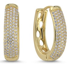 Merano Design Taşlı Oval Gold Küpe