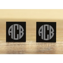 Hediye Shop 3 Harf Monogram Yazılı Gümüş Kaplama ve Pleksi Kol Düğmesi