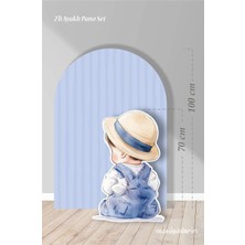 Neşeli Günlerim 2'li Ayaklı Pano Seti Mavi Çizgili Arka Fon , Şapkalı Erkek Bebek / 100 cm - 70 cm