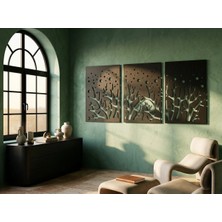 Mova Dizayn Minimalist 3'lü Duvar Dekoru Mercan Silüeti Figürlü Dekoratif Metal Tablo