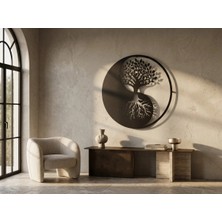 Mova Dizayn Modern Metal Yin Yang Hayat Ağacı Duvar Tablosu Yuvarlak Salon Ofis Duvar Dekoru