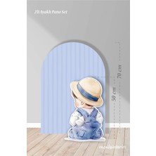 Neşeli Günlerim 2'li Ayaklı Pano Seti Mavi Çizgili Arka Fon , Şapkalı Erkek Bebek / 70 cm - 50 cm