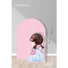 Neşeli Günlerim 2'li Ayaklı Pano Seti Pembe Çizgili Arka Fon , Tokalı Kız Bebek / 70 cm - 50 cm