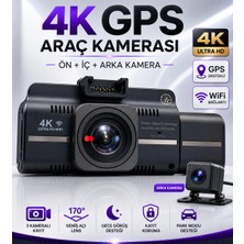 Ryan 3 Kameralı Araç Içi Kamera Araç Kamerası Ön 4K Iç 1080P Arka 1080P + Wifi +Ngps + G Sensör + Park Modu