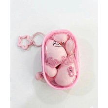 Valeri Rose Çantalı Makyaj Süngeri ve Toz Pufu Seti - Yıldız Anahtarlıklı Pembe Makyaj Sünger Kiti 4'lü