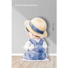 Neşeli Günlerim Şapkalı Oturan Erkek Bebek 100 cm Ayaklı Pano | Dekor | Mavi | Blue