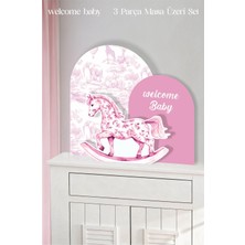 Neşeli Günlerim Safari Pembe Sallanan At Welcome Baby 3 Parça Masa Üzeri Ayaklı Pano Set