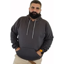 Xanimal Büyük Beden Erkek Kapşonlu Sweatshirt Füme Renk Uzun Kol ile Rahat Kullanım