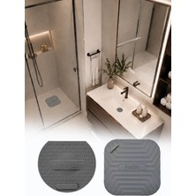 Omilife 2'li Gri Silikon Kare Gider Kapağı ve Oval Evye Su Sızdırmaz Koku Önleyici Banyo Mutfak Set