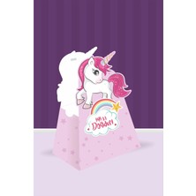 Neşeli Günlerim Unicorn Teması Piramit Kutu - Mini Hediyelik ( Anahtarlık, Mini Oyuncak, Şeker) 13X7X5CM *8'li Paket
