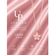 Up Atelier 925 Ayar Gümüş İthal Zincirli Uçuk Pembe Zirkon Taşlı Çiçek Kolye