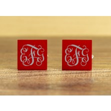 Hediye Shop 3 Harf Monogram Yazılı Gümüş Kaplama ve Pleksi Kare Kol Düğmesi
