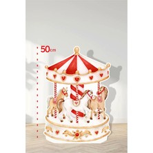 Neşeli Günlerim 3 Atlı Kırmızı Atlıkarınca Konseptli | Tasarımlı Kapı | Oda | Dekor 50 cm Ayaklı Pano