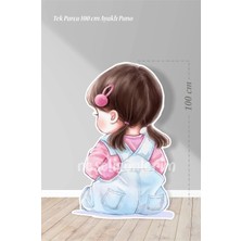 Neşeli Günlerim Pembe Tokalı Oturan Kız Bebek 100 cm Ayaklı Pano | Dekor | Pembe | Pink