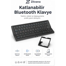 Zilvana Katlanır Bluetooth Kablosuz Klavye Alüminyum Alaşımlı Taşınabilir Telefon Tablet Tutucu Hediyeli