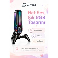 Zilvana Elyvra Rgb USB Masaüstü Mikrofon Oyun Canlı Yayın Karaoke Konferans Siyah