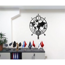 Mova Dizayn Geometrik Pusula Tasarımlı Dünya Haritası Temalı Dekoratif Modern Metal Duvar Tablosu