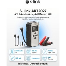 S-Link AKT2027 Gümüş 8000MAH 150 Psi 4 In1 Powerbank+ LED Işık Lastik Sisirme ve Akü Takviye Cihazı