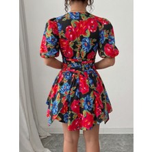 Mass Fashion Kadın Çiçek Desenli Şık Kısa Elbise