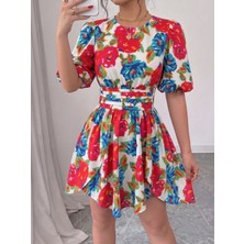 Mass Fashion Kadın Çiçek Desenli Şık Kısa Elbise