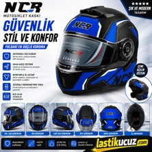 NCR-160E Çene Açılır Gözlüklü E-Ce Belgeli Kask Mavi Grafik