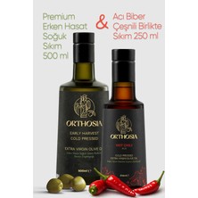 Orthosia Premium Memecik Erken Hasat Soğuk Sıkım Natürel Sızma Zeytinyağı 500 ml & Acı Biber Çeşnili Soğuk Sıkım Natürel Sızma Zeytinyağı 250 ml 2'li Avantaj Paketi