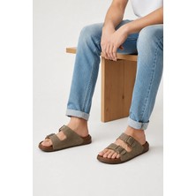 Adımist Unisex (Kadın- Erkek) Ortopedik Günlük Yumuşak Kaymaz Taban Deri Tokalı Ev Dışarı Terlik