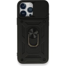 Aslanoğlu Store Iphone 15 Pro Max Kılıf Pars Lens Yüzüklü Silikon - Siyah