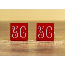 Hediye Shop 2 Harfli Vine Monogram Yazılı Akrilik ve Gümüş Kaplama Kare Kol Düğmesi