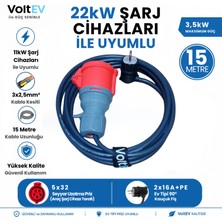 VoltEV 22kW Elektrikli Araç Şarj Cihazı için 15Metre Monofaze Ev Tipi Fişli Dönüştürücü Adaptör