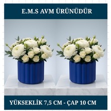 E.M.S 2 RENK MAVİ RENK ÇUBUK DESEN SAKSI SUKULENT SAKSISI MENEKŞE SAKSISI DEKORATİF SAKSI 7,5 X 10 CM.