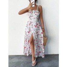Mass Fashion Kadın Askılı Dantel Detaylı Uzun Saten Elbise