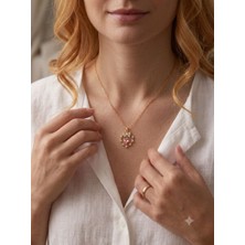 Luxenya Design Çelik Pembe Kalp Taşlı Fiyonk Detaylı Kadın Kolye Gold Renk 316L Paslanmaz Çelik Takı Mücevher