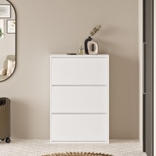 Unideco Home Ayakkabılık Ayakkabı Dolabı Kapı Önü Antre Hol Düşer Kapak 3 Bölmeli Kayar Raflı Giriş Dolabı Bilboa