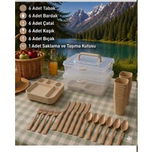 Hane216 32 Parça 6 Kişilik Taşınabilir Piknik Seti - Saklama Kutulu Kilitli , (Bölmeli Tabak Tasarım )
