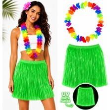 Skygo Neon Yeşil Hawaii Etek 40 cm ve Rengarenk Hawaii Kolye