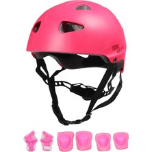 Premini Pembe Kız Çocuk Spor Koruyucu Seti Kaykay Bisiklet Scooter Dizlik Eldiven