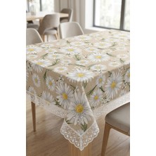 Rona Home Su Geçirmez Papatya Desenli Masa Örtüsü Keten Dokulu Leke Tutmaz Salon Mutfak Örtüsü Şık Sofra Dekoru