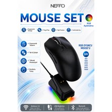 Neffo Rgb Kablosuz Oyuncu Mouse Seti Bluetooth 2.4ghz USB Şarjlı Gaming Mouse 12800 Dpı