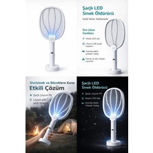 Gees Global Gold Silver GS-3602 Şarjlı LED Sivrisinek Öldürücü Raket Standlı Çift Kullanımlı Lityum Pi