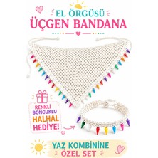 Neholia Kadın El Örgüsü Üçgen Bandana Halhal Ayak Bilekliği Hediyeli Bohem Yazlık Saç Bandanası Plaj Tatil Festival Aksesuarı