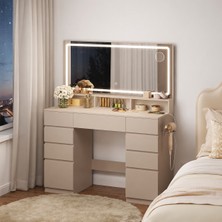 Sare Trade Hernest LED Işıklı Makyaj Masası Aynalı Şifonyer | 9 Çekmeceli Geniş Depolama Alanlı Modern Vanity Masa  110X40X135 cm